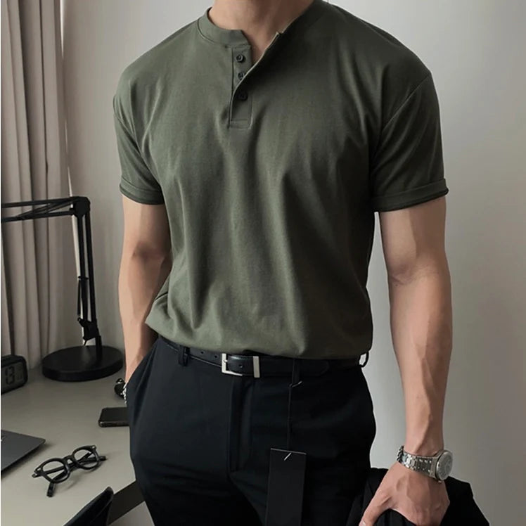 LAURO™ BUTTONED COLLAR T-SHIRT